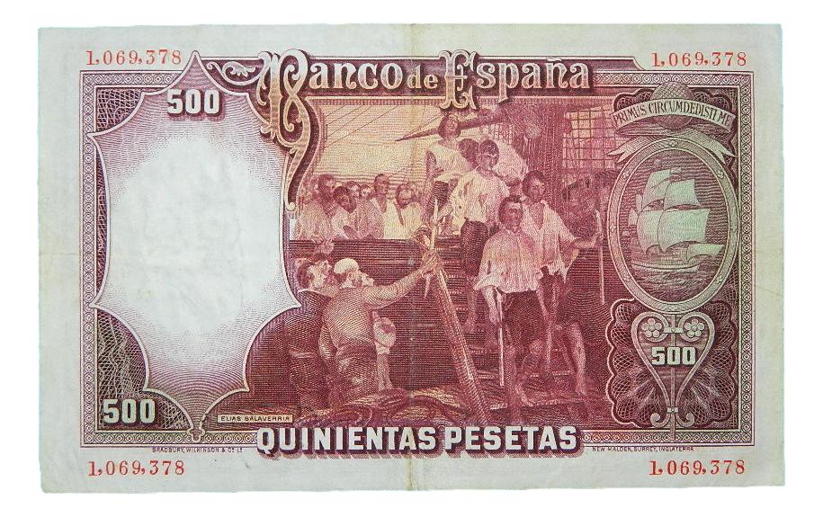 1931 - ESPAÑA - BILLETE - 500 PESETAS - JUAN SEBASTIAN DE ELCANO - MBC