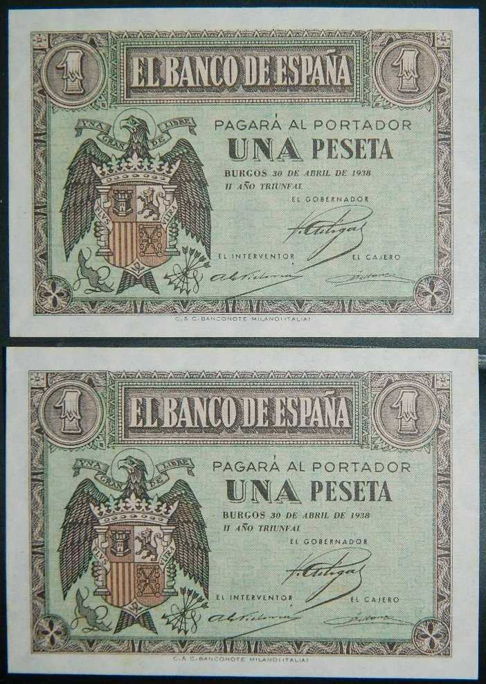 1938 - ESPAÑA - 1 PESETA - PAREJA - ABRIL
