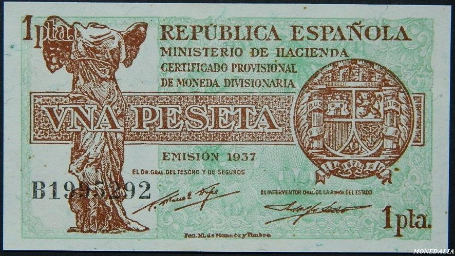 1937 - ESPAÑA - BILLETE - 1 PESETA - REPUBLICA ESPAÑOLA - EBC