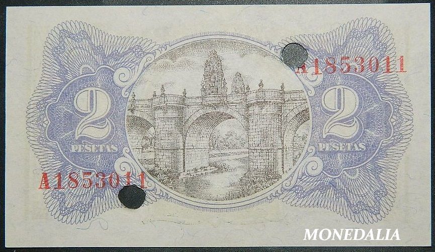 1938 - ESPAÑA - BILLETE - 2 PESETAS - REPUBLICA ESPAÑOLA - TROQUELADOS