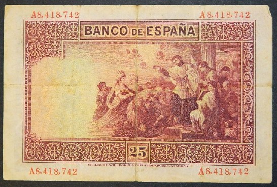 1926 - ESPAÑA - BILLETE -  25 PESETAS - S. FCO XAVIER  - BC