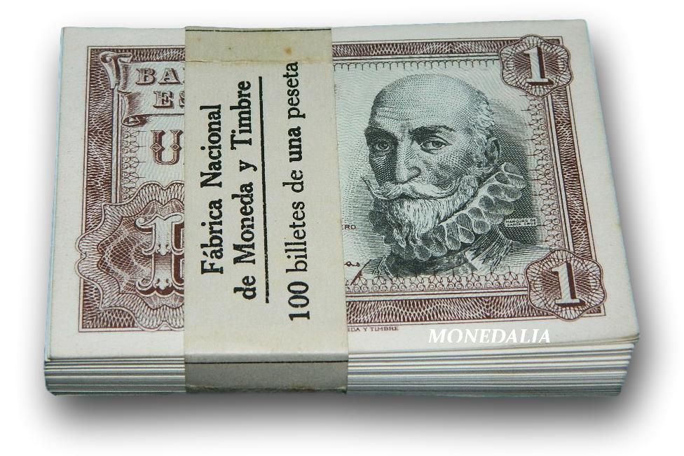 1953 - ESPAÑA - TACO 100 BILLETES - 1 PESETA - SC-