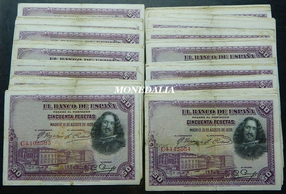 1928 - ESPAÑA - LOTE 100 BILLETES - 50 PESETAS