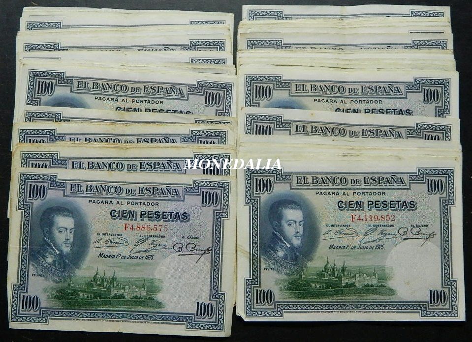 1925 - ESPAÑA - LOTE 100 BILLETES - 100 PESETAS - FELIPE II