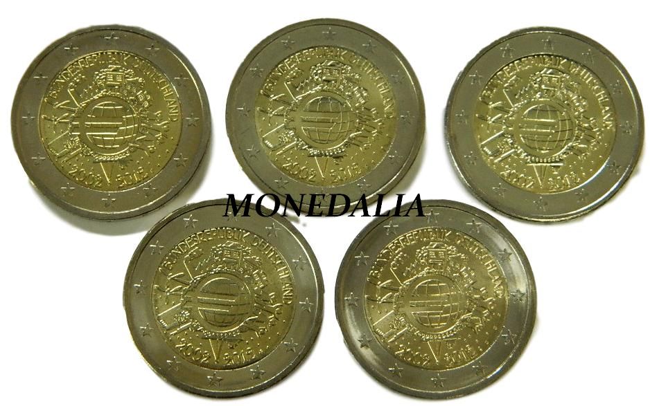 2012 - ALEMANIA - 2 EUROS - X ANIVERSARIO - 5 CECAS