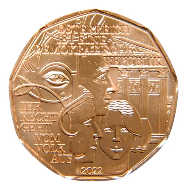 2022 - AUSTRIA - 5 EURO - DEMOCRACIA - COBRE