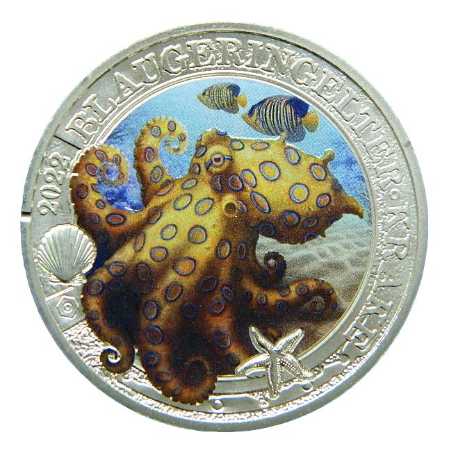 2022 - AUSTRIA - 3 EURO - PULPO ANILLOS AZULES - VIDA MARINA LUMINOSA