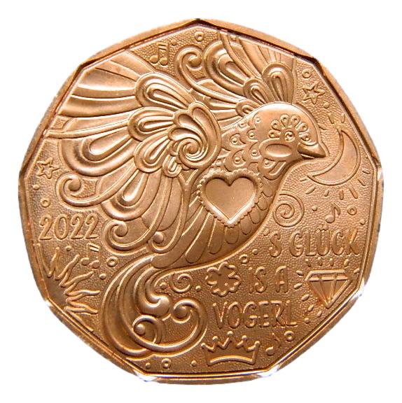 2022 - AUSTRIA - 5 EURO - FELICIDAD - PAJARO - COBRE