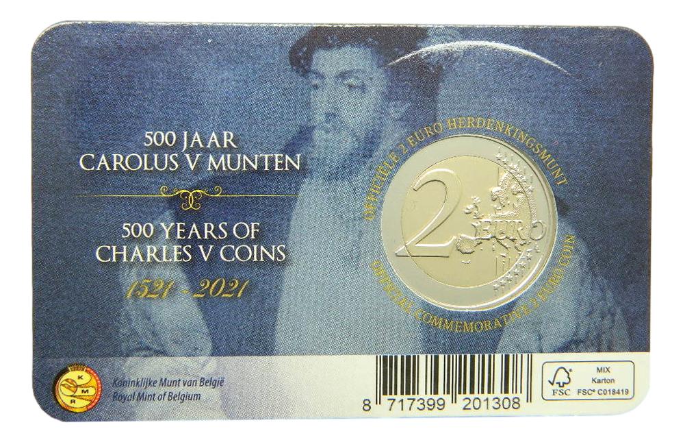 2021 - BELGICA - 2 EUROS - CARLOS V - COINCARD - FRANCES