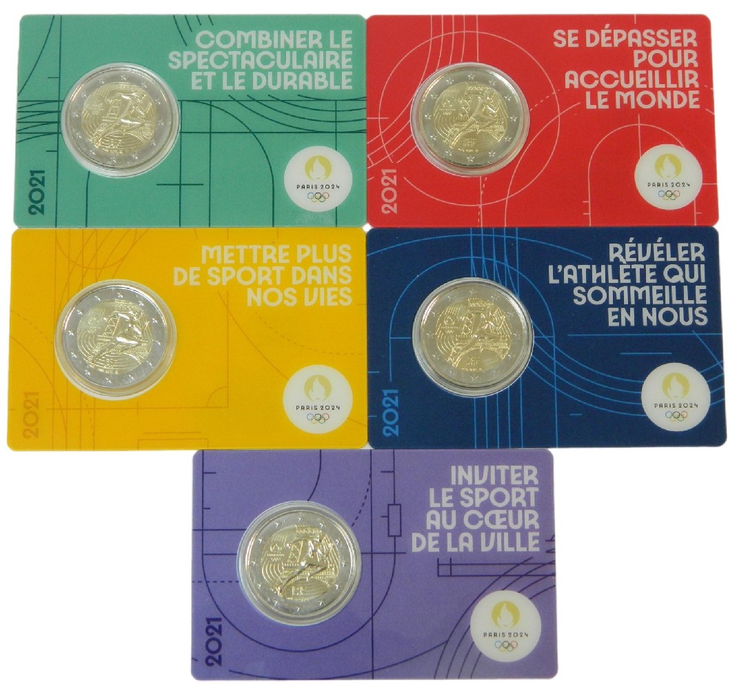 2021 - FRANCIA - 2 EUROS - JUEGOS OLIMPICOS - 5 COINCARDS