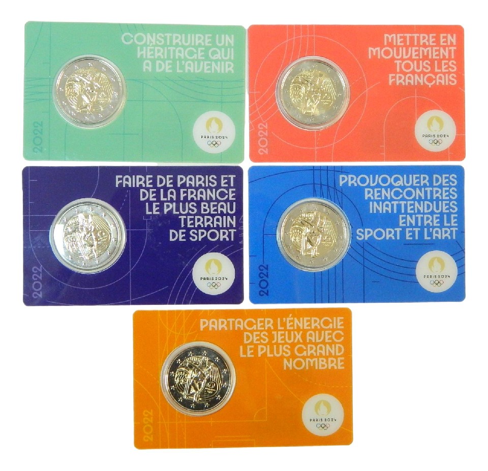 2022 - FRANCIA - 2 EUROS - J. O. PARIS 2024 - 5 COINCARDS