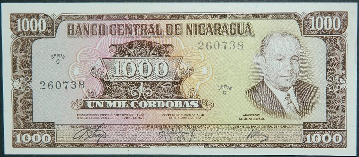 1972 D - NICARAGUA - BILLETE - 1000 CORDOBAS - PICK 128 a