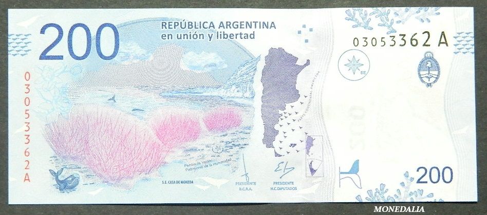 2016 - ARGENTINA - 200 PESOS - BALLENA - SC