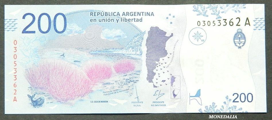 2016 - ARGENTINA - BILLETE - 200 PESOS - BALLENA - SC