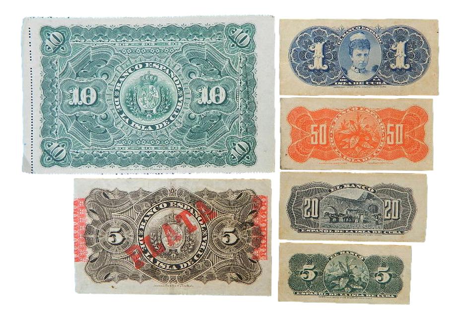 1896 - ESPAÑA - SERIE 6 BILLETES - CUBA - PESOS