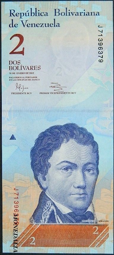 2012 - VENEZUELA - 2 BOLIVARES - FRANCISCO DE MIRANDA - UNC