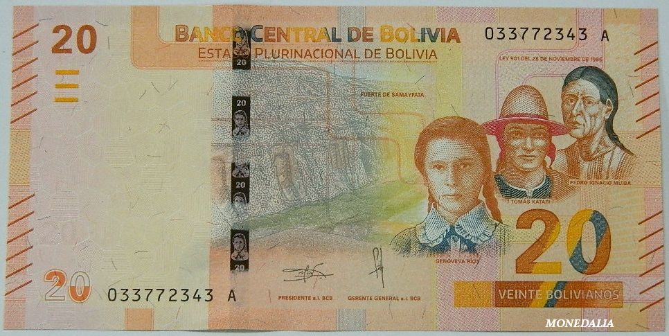 2018 - BOLIVIA - BILLETE -  20 PESOS BOLIVIANOS - SC