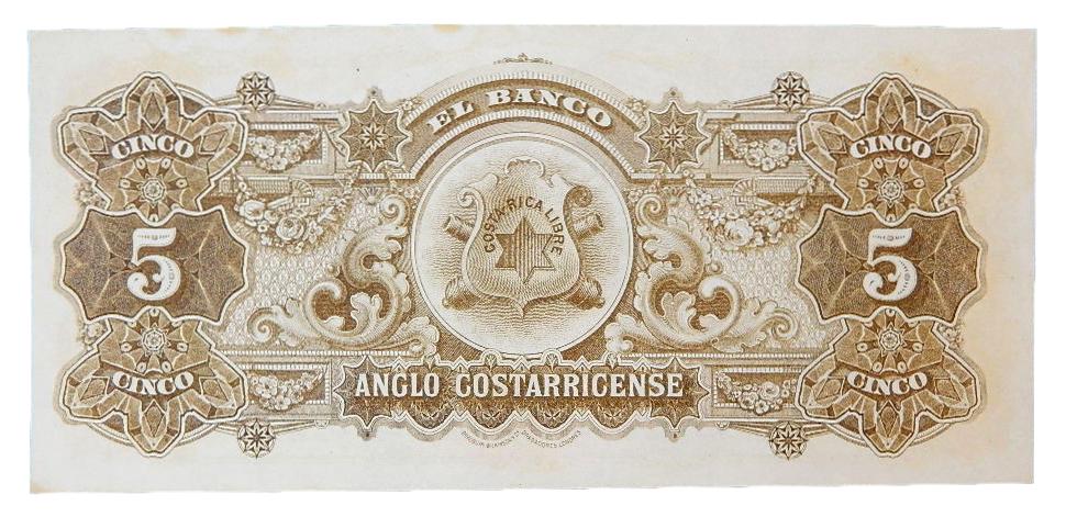 COSTA RICA - BILLETE - 5 COLONES - BANCO ANGLO COSTARRICENSE