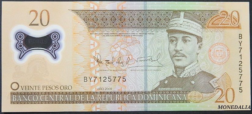 2009 - DOMINICANA REPUBLICA - 20 PESOS ORO - GREGORIO LUPERON - POLYMER - BILLETE UNC