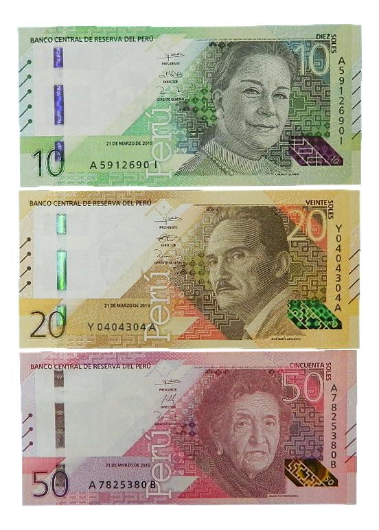 2019 - PERU - LOTE 3 BILLETES - 10, 20 Y 50 SOLES