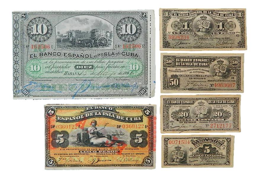 1896 - ESPAÑA - SERIE 6 BILLETES - CUBA - PESOS