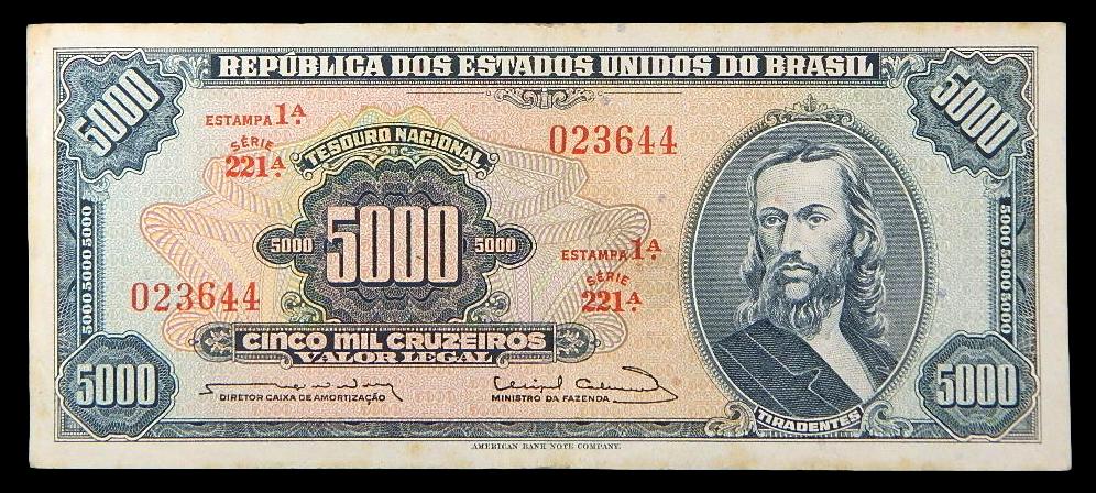 ND (1963-64) - BRASIL - BILLETE - 5000 CRUZEIROS - TIRADENTES - PICK 174A - MBC+