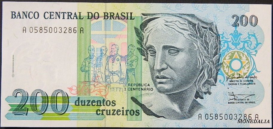 ND (1989) - BRASIL - BILLETE - 200 CRUZEIROS - PICK 221 - S/C