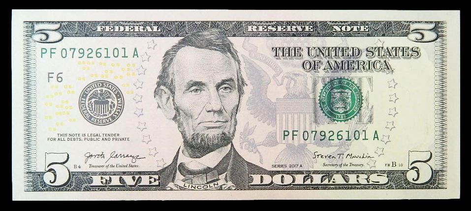 2017 - USA -  BILLETE - 5 DOLLAR - LINCOLN - 5 DOLARES AMERICANOS - SC