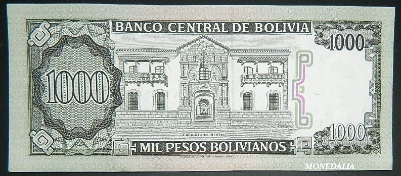 1982 - BOLIVIA - BILLETE - 1000 PESOS BOLIVIANOS - SC