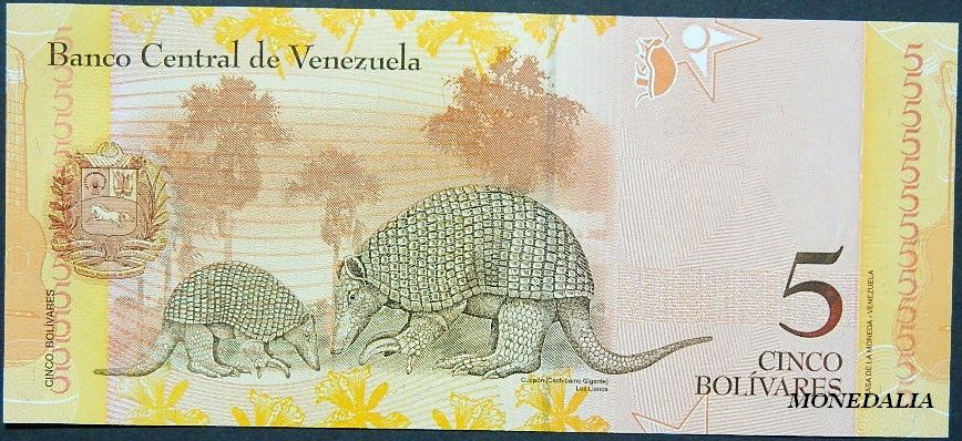 2007 - VENEZUELA - BILLETE - 5 BOLIVARES - PICK 89 - SC
