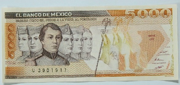 1987 - MEXICO - BILLETE - 5000 PESOS - PICK 88B