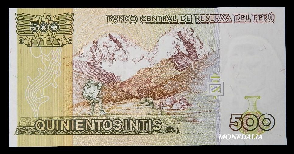 1987 - PERU - BILLETE - 500 INTIS - PICK 134b - SC