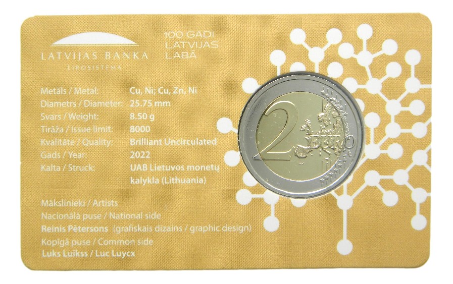 2022 - LETONIA - 2 EURO - BANCO - COINCARD