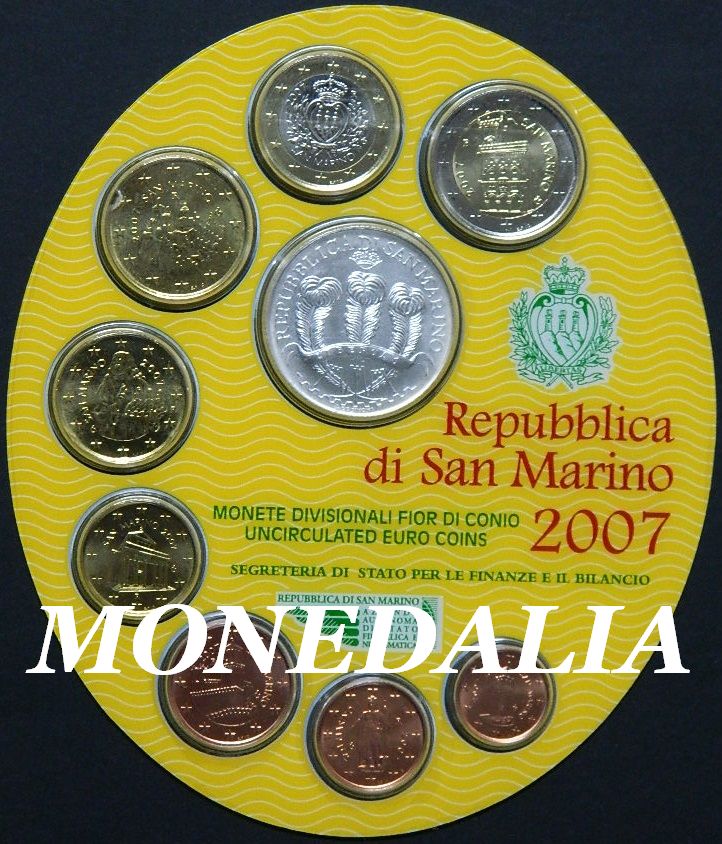 2007 - SAN MARINO - CARTERA OFICIAL 9 VALORES - 5 EUROS PLATA - EUROSET