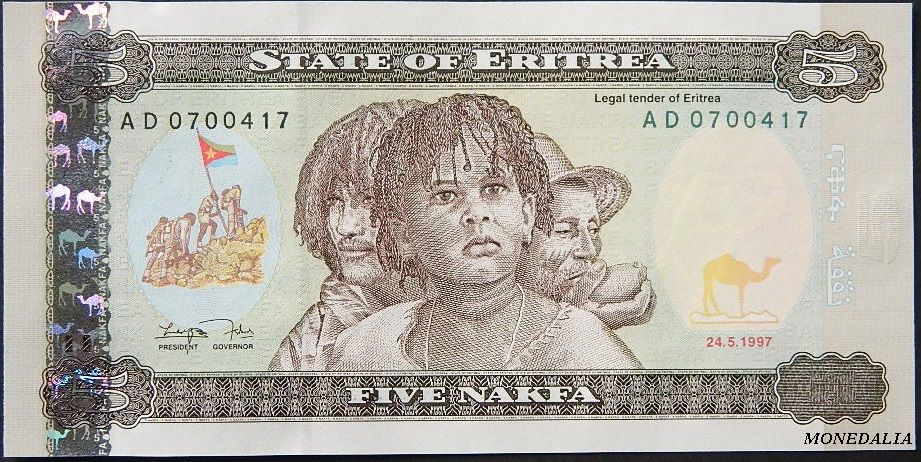 1997 - ERITREA - 5 NAKFA - PICK 2 - BILLETE S/C