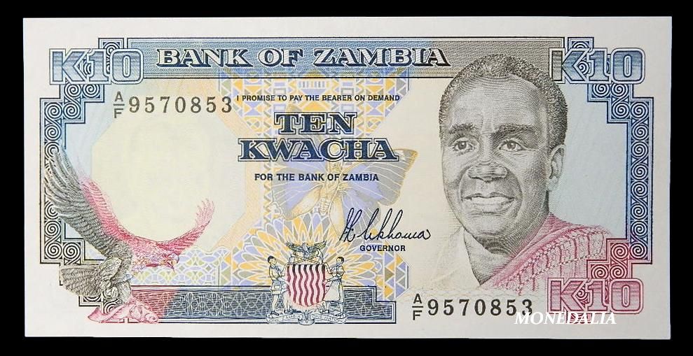 1989 - ZAMBIA - BILLETE - 10 KWACHA - PICK 31a