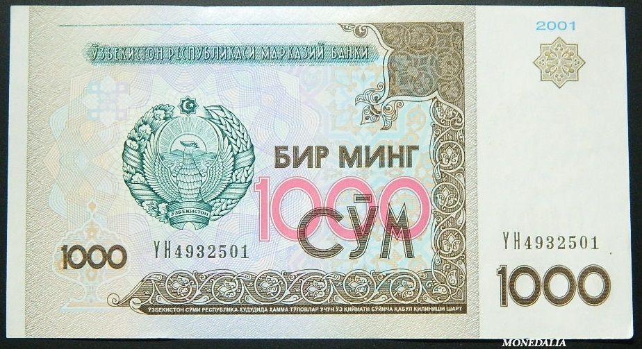 2001 - UZBEKISTAN - BILLETE - 1000 SOM - UNC
