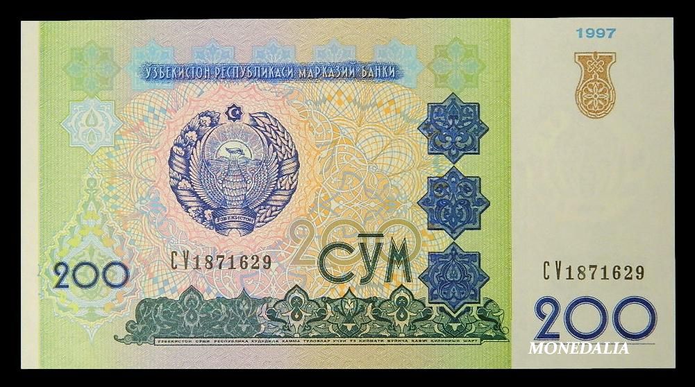 1997 - UZBEKISTAN - BILLETE - 200 SOM - PICK 80 - SC