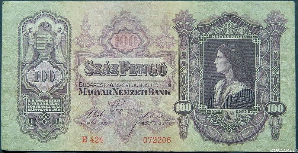 1930 - HUNGRIA - 100 PENGO - PICK 98 - HUNGARY - MAGYAR - MBC