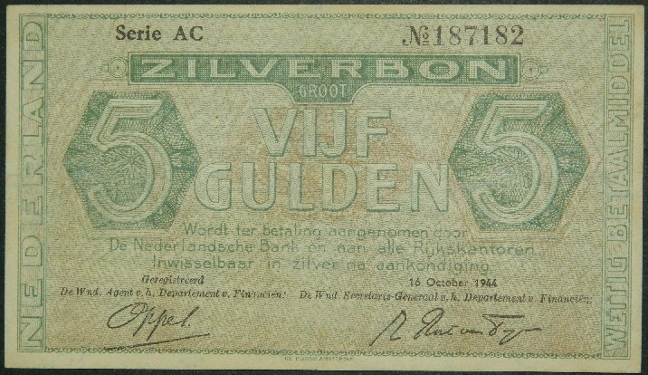 1944 - HOLANDA - 5 GULDEN - PICK 63