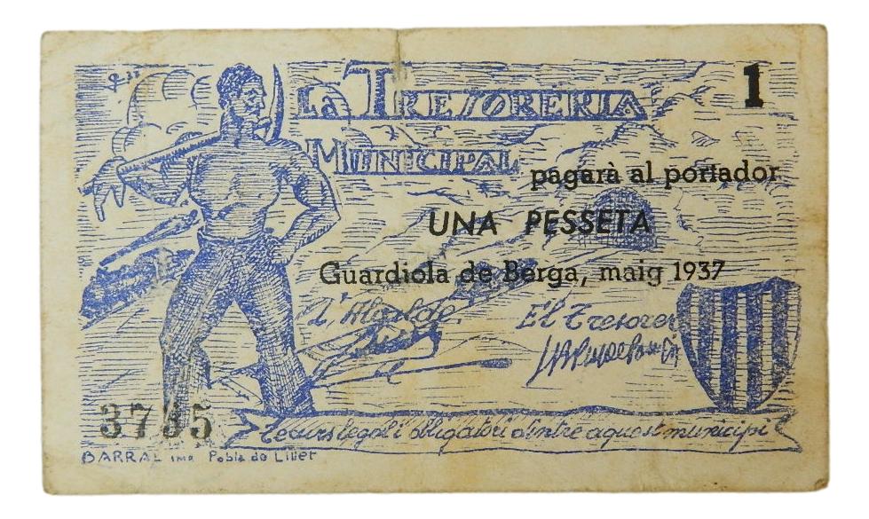 Tesorería Mun. Guardiola de Berga,1 pta.maig 1937 - AT-1206 - MBC