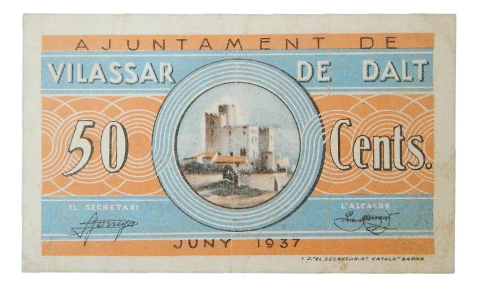 Ajuntament de Vilassar de Dalt,50 ctms. Juny 1937 - AT-2884 - MBC+