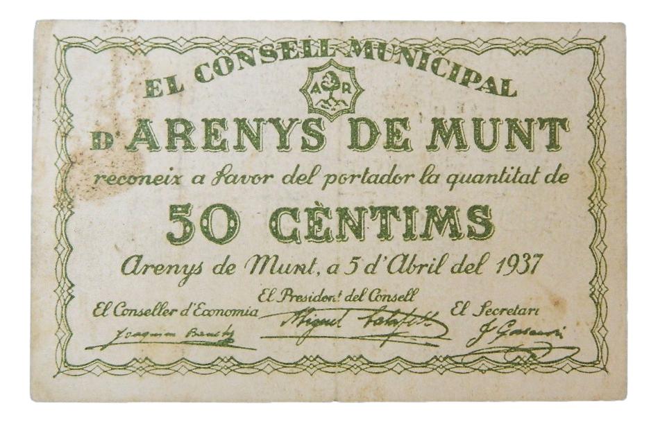 El C.M. d´Arenys de Munt, 50 ctms. 5 d´abril del 1937 - AT-193 - MBC