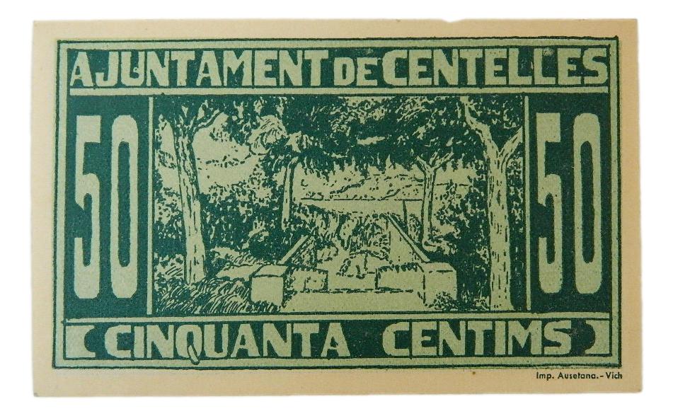 Ajuntament de Centelles, 50 ctms. Juliol del 1937 - AT-807 - SC-