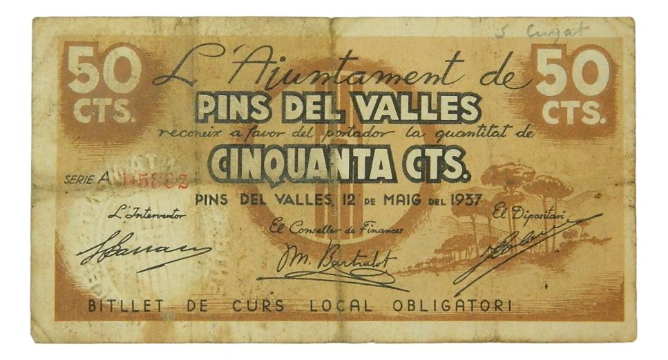 L´Ajuntament de Pins del Valles, 50 ctms. 12 maig del 1937 - AT-1844 - BC