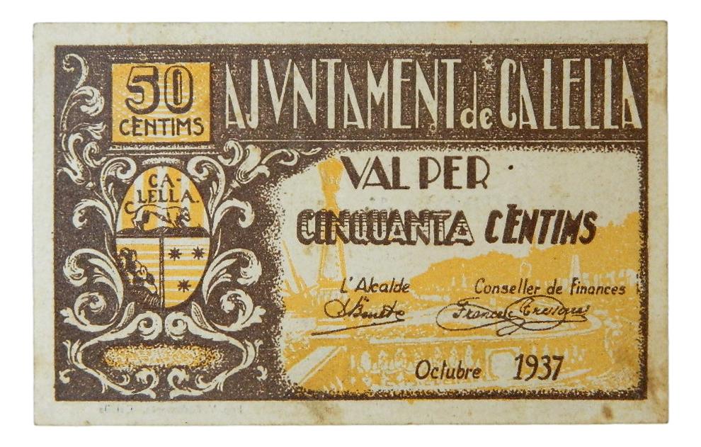 Ajuntament de Calella, 50 ctms. Octubre 1937 - AT-602 - EBC
