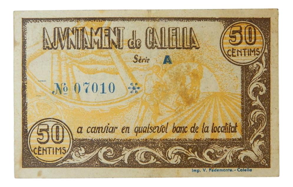 Ajuntament de Calella, 50 ctms. Octubre 1937 - AT-602 - EBC