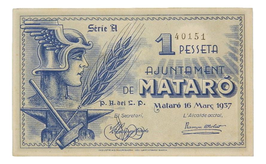 Ajuntament de Mataró, 1 pta.serie B 1 març 1937 - AT-1489 - MBC+