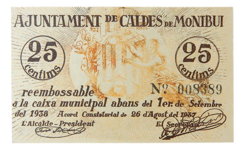 Ajuntament de Caldes  de Montbui,25 ctms.26 agost del 1937 - AT-599 - SC