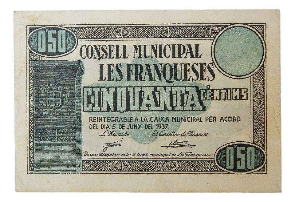 Consell Municipal Les Franqueses, 50 ctms. 5 de juny del 1937 - AT-1052 - EBC